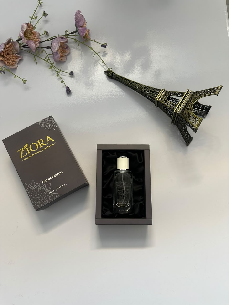 Ziora Aqua Veil perfume bottle in luxury gift box