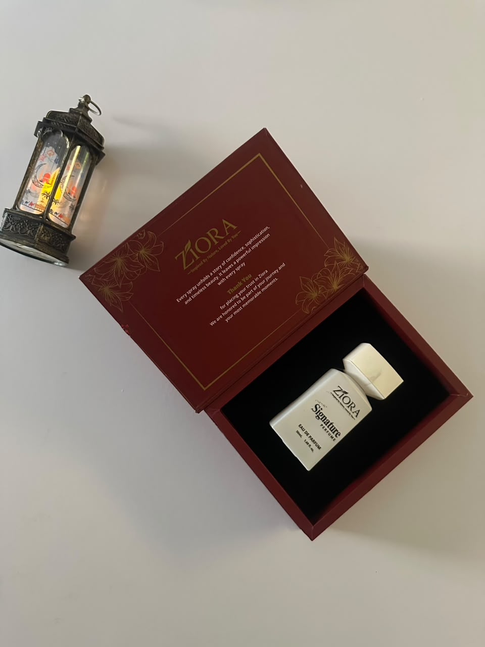 Ziora Signature perfume bottle in red luxury gift box